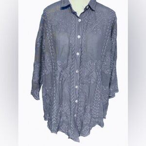 NWT 1X 100% Cotton LIV Los Angeles Embroidered Blouse Shirt Top Plus Boho Floral